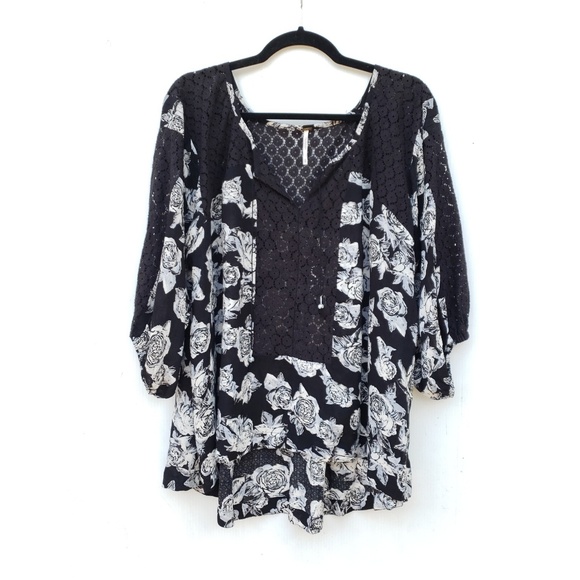 Free People Tops - Free People Black White Floral Lace Detail Top